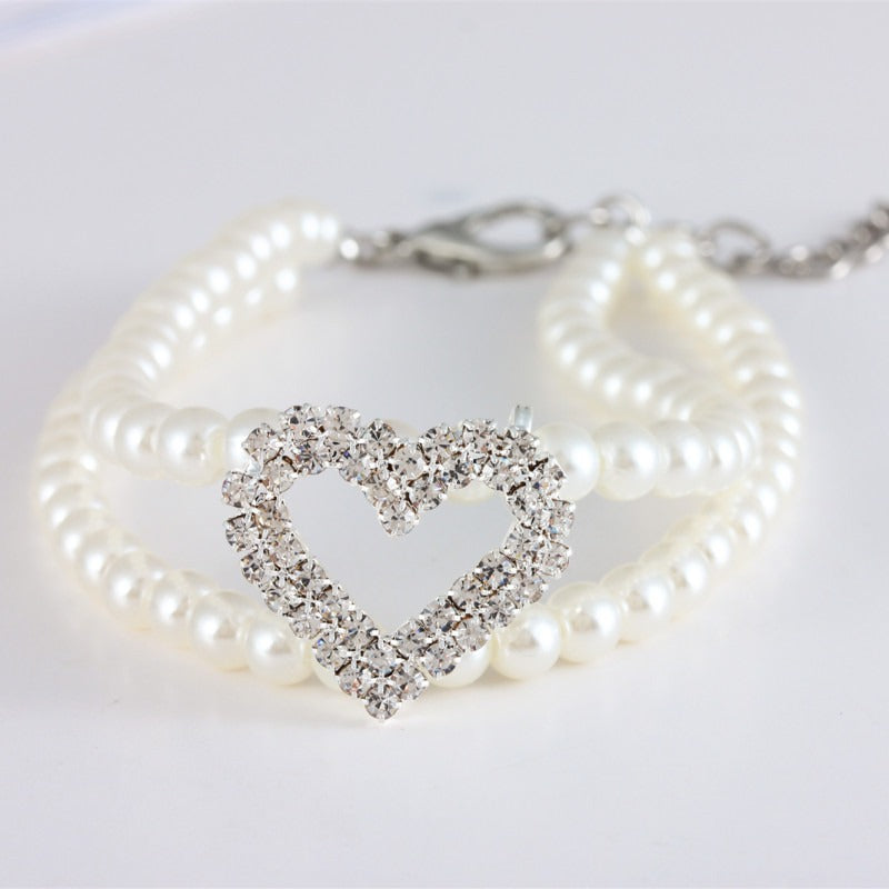 New Pet Collar Rhinestone Heart Pearl Jewelry Cat Dog Necklace