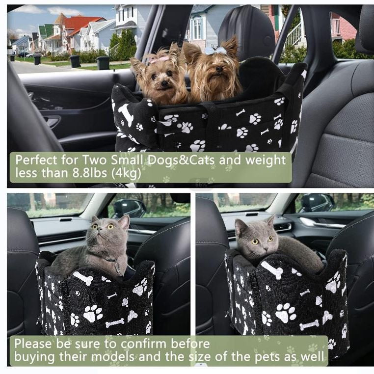 Paws & Bones Print Pet Travel Carrier for Cars – Safe, Portable with Leash & Removable Zipper head
