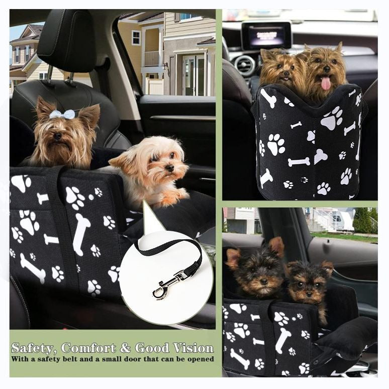 Paws & Bones Print Pet Travel Carrier for Cars – Safe, Portable with Leash & Removable Zipper head
