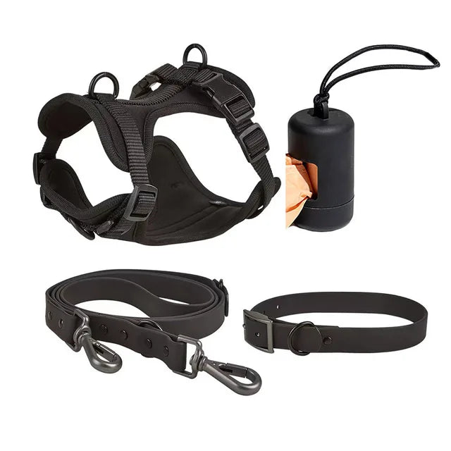 Waterproof Dog Collar & Harness Set – Leash, Collar & Poop Bag Holder for Dogs