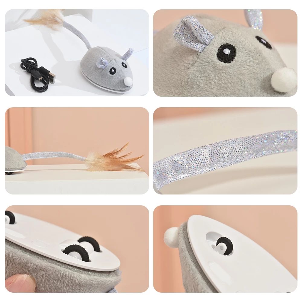 Electric Mouse Pet Cat Toy USB Rechargeable Flocking Mouse Cat