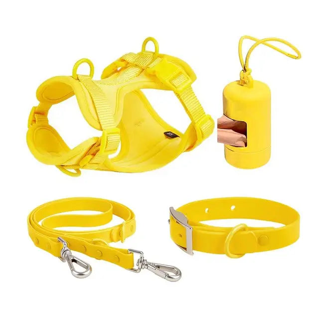 Waterproof Dog Collar & Harness Set – Leash, Collar & Poop Bag Holder for Dogs