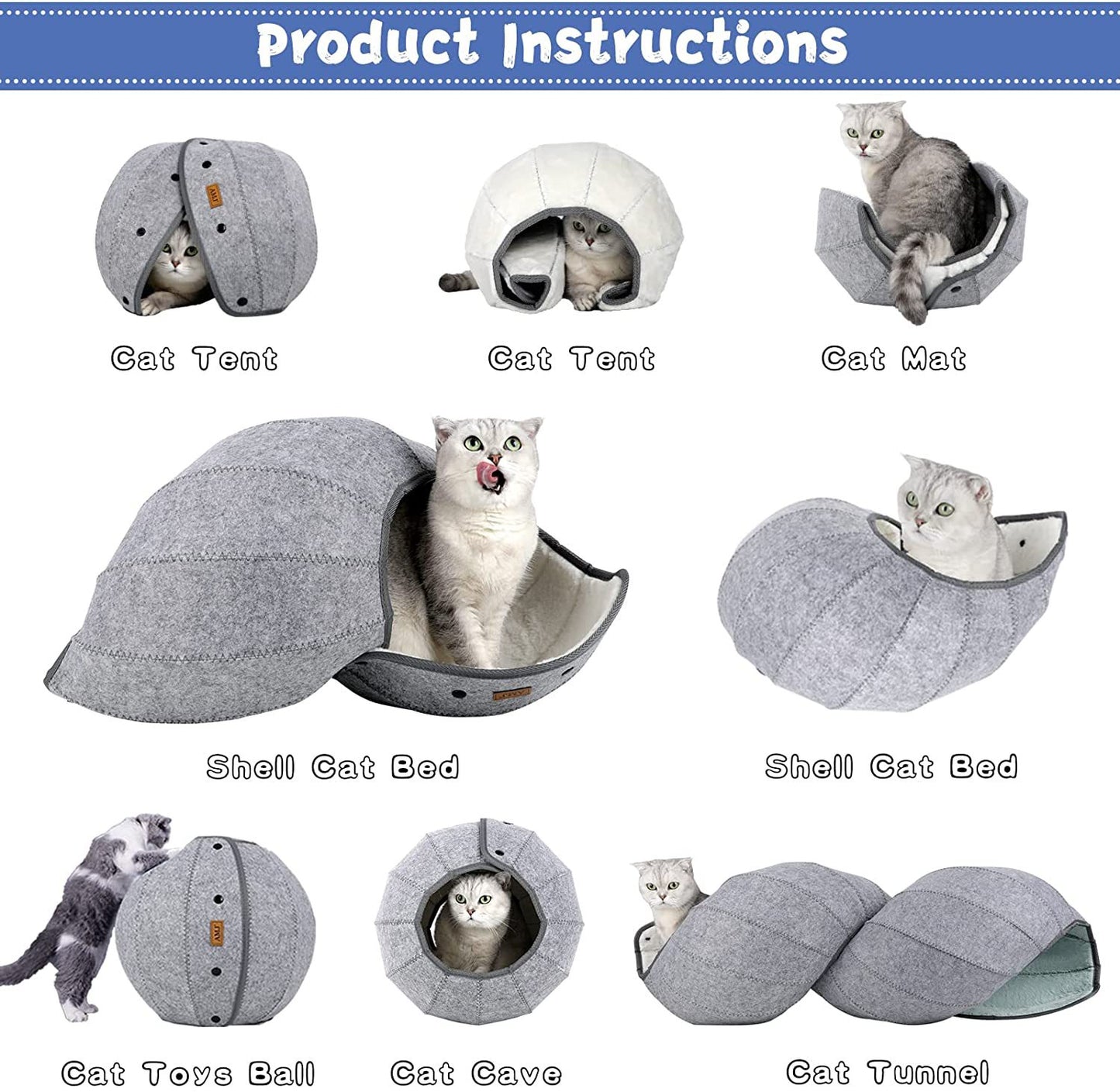 7-in-1 Foldable Breathable Cat Bed & Tunnel Cave – 4 Colors