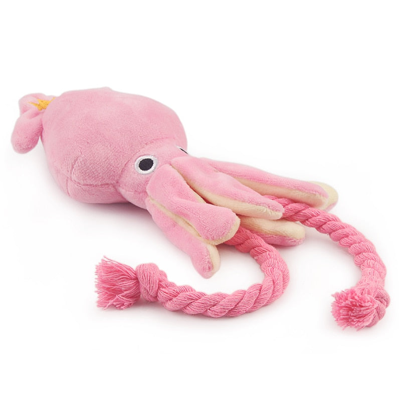 Cute Squid Dog Toy Sound BB Plush Pet Puppy Rope Toys Pink Chew Squeak Toys For Cat