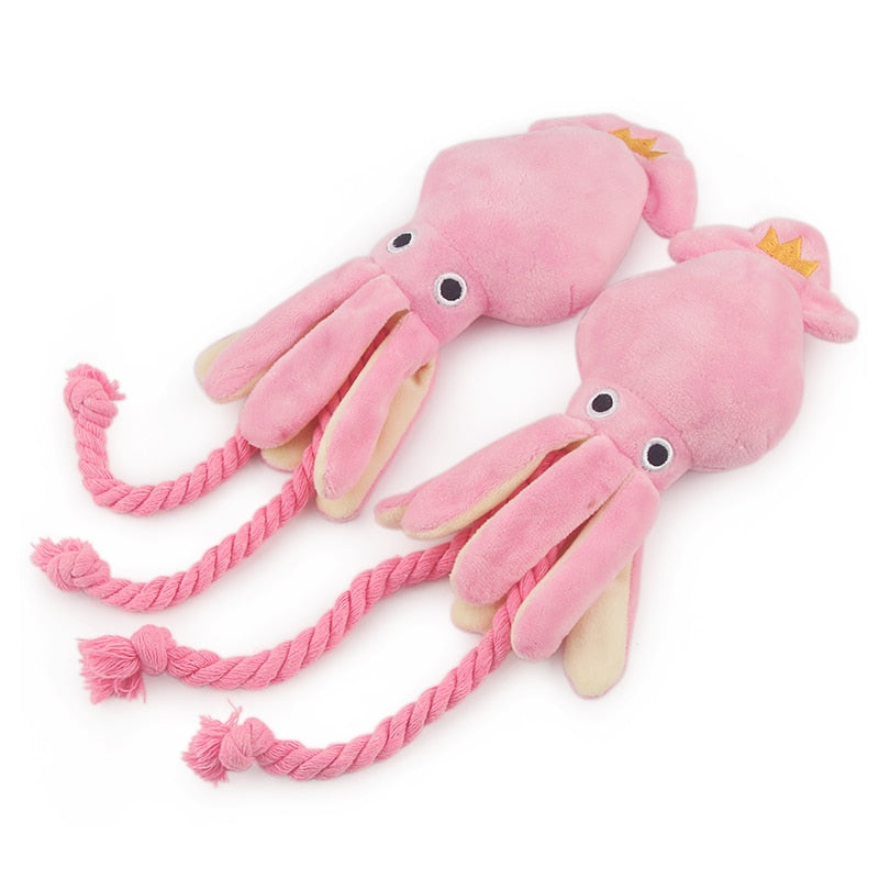Cute Squid Dog Toy Sound BB Plush Pet Puppy Rope Toys Pink Chew Squeak Toys For Cat