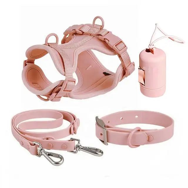 Waterproof Dog Collar & Harness Set – Leash, Collar & Poop Bag Holder for Dogs