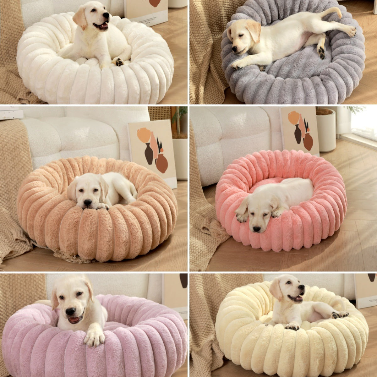 Pet bed high weight straight striped rabbit plush pet velvety round dog cat bed