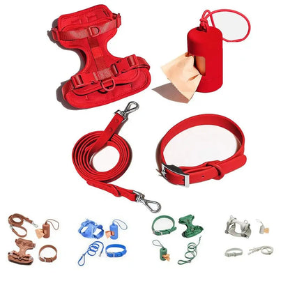 Luxury Waterproof Dog Harness, Leash, Collar & Poop Bag Dispenser Set