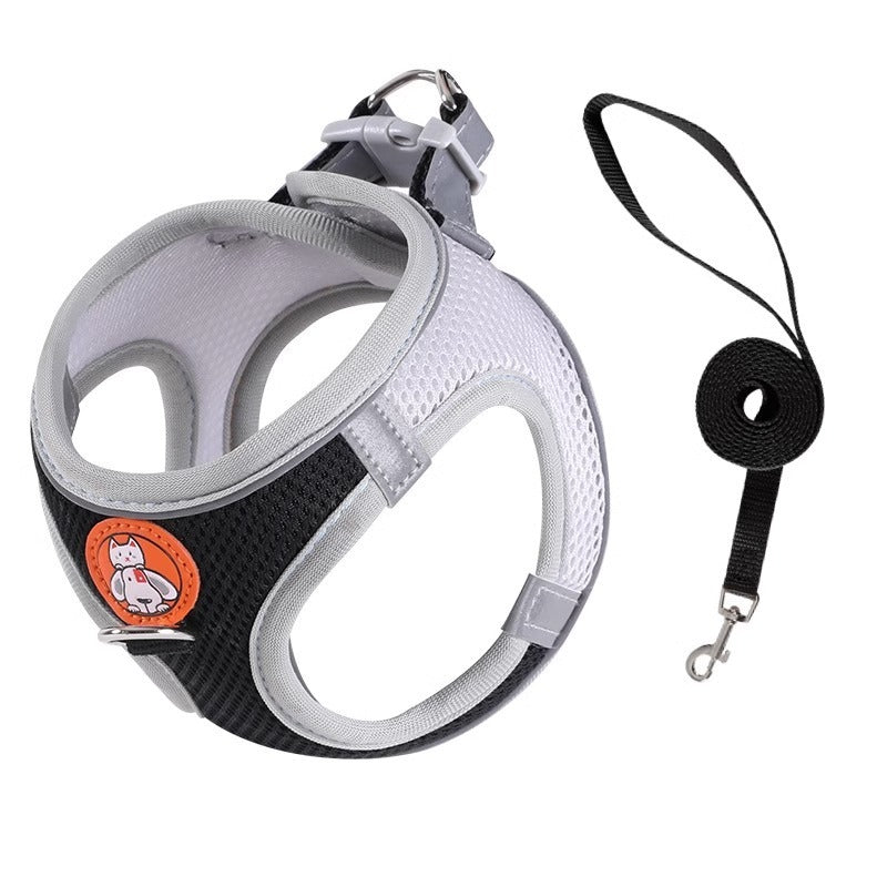 Reflective Adjustable Dog Harness and Leash Set – Anti-Pull, No-Choke Design for Small Dogs and Cats.