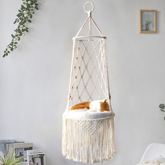 Elegant Hand-Woven Cat Hammock Bed – Wall Hanging Pet Swing Bed