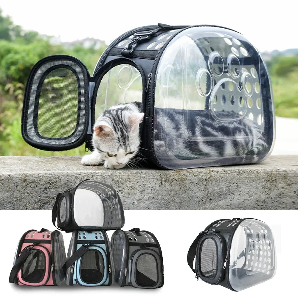 Litchi Pattern PU Leather Transparent Pet Carrier Bag – Foldable, Breathable, and Portable