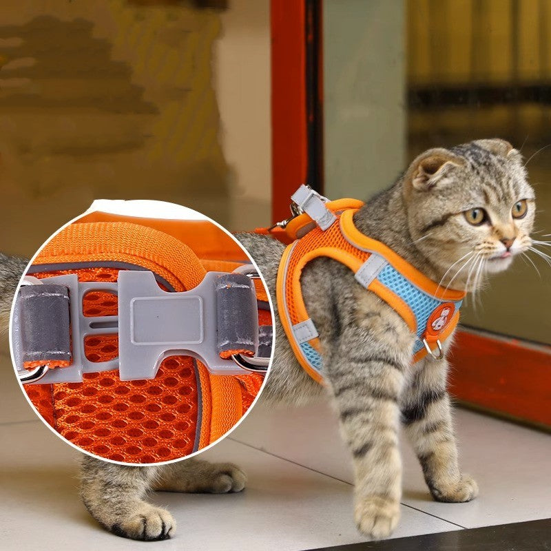 Reflective Adjustable Dog Harness and Leash Set – Anti-Pull, No-Choke Design for Small Dogs and Cats.