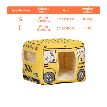 2 in 1 Bus Shaped Cat & Dog Bed – Cute, Foldable All-Season Pet Cubby