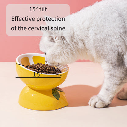 Ceramic Cat Food Bowl Protects Cervical Vertebra Oblique Mouth Pet Products High Foot Bowl Cat Food Water Bowl