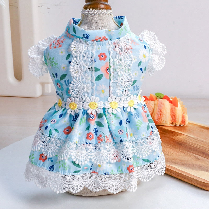 Cute Floral Dress Dog Clothes - Pretty Skirt Outfit for Spring & Summer