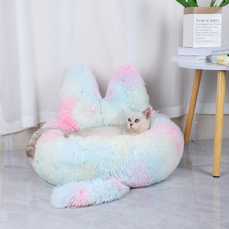 Round Cat Bed With Ears & Tail Plush Pet Bed-Cat-Dog -Pet Bed