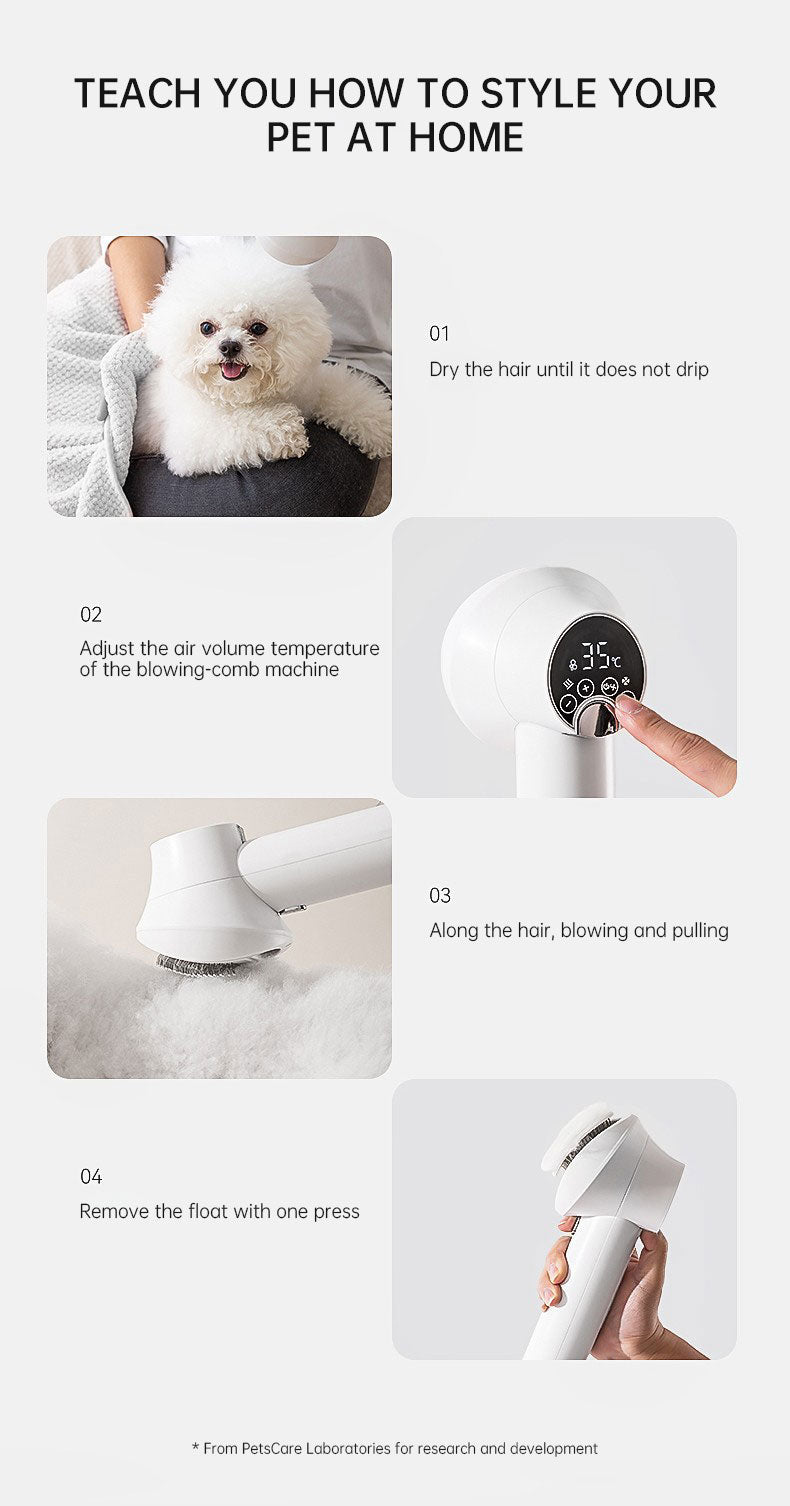 Intelligent Pet Hair Dryer – Silent, Safe Blow & Comb for Dogs & Cats