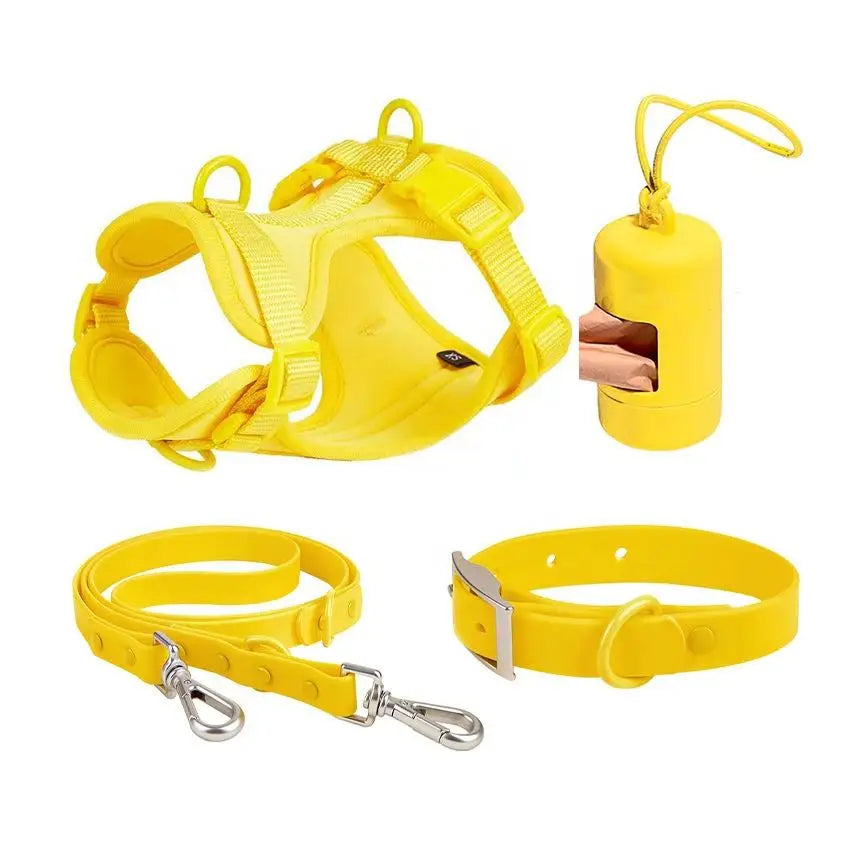 Luxury Waterproof Dog Harness, Leash, Collar & Poop Bag Dispenser Set