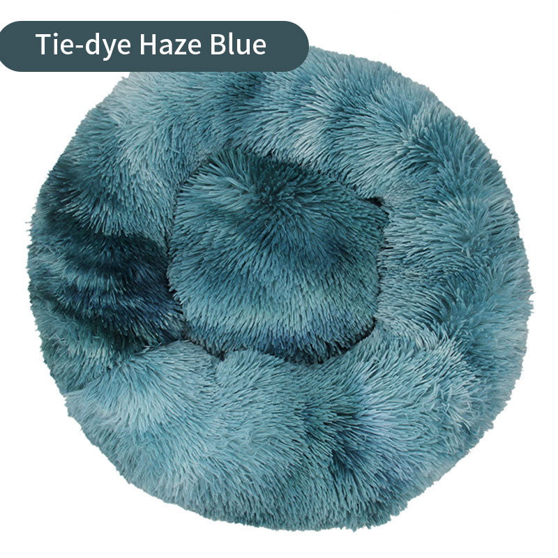 Tie-Dye Round Long Plush Pet Bed Dogs - Cats