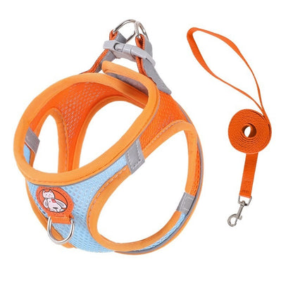 Reflective Adjustable Dog Harness and Leash Set – Anti-Pull, No-Choke Design for Small Dogs and Cats.