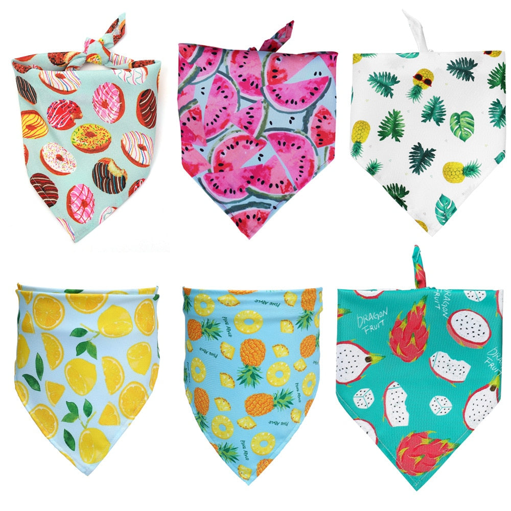 Fruit Print Pet Dog Bandana Small Dog Cat Scarf Adjustable Cotton Dog Puppy Bandanas Bibs Summer Pet Dog Grooming Accessories