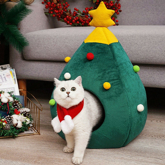 Christmas Tree Cat & Dog House – Washable Pet Cave for Cozy Winter Comfort