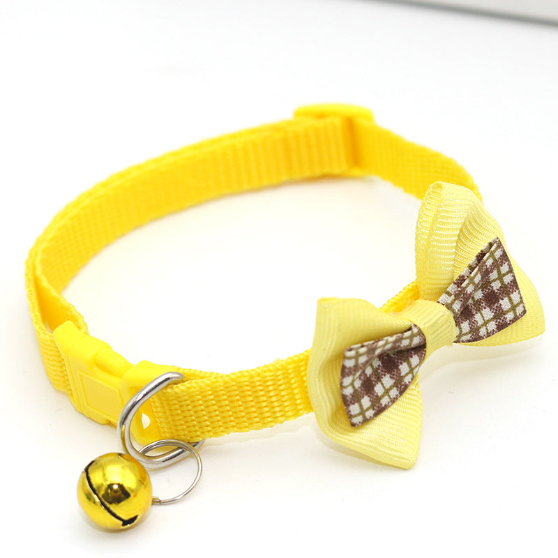 Adjustable Lattice Bow Collar with Bell – Stylish Cat & Dog Collar