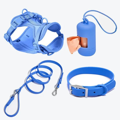 Luxury Waterproof Dog Harness, Leash, Collar & Poop Bag Dispenser Set