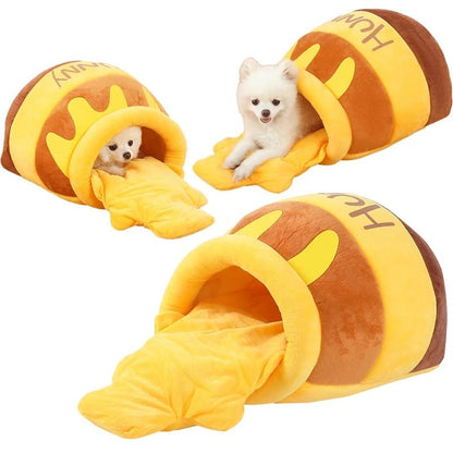 Pooh-Themed Cozy Pet Nest - Plush Cartoon Cat & Dog Bed with Canned Honey Design