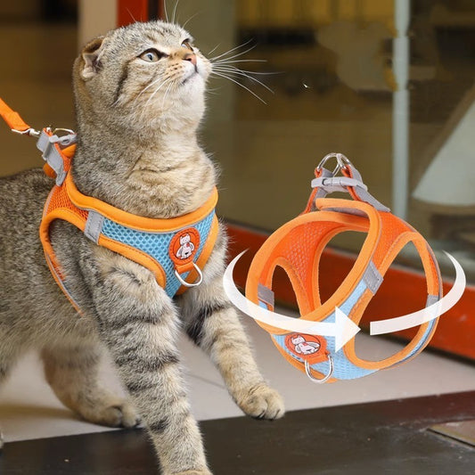 Reflective Adjustable Dog Harness and Leash Set – Anti-Pull, No-Choke Design for Small Dogs and Cats.