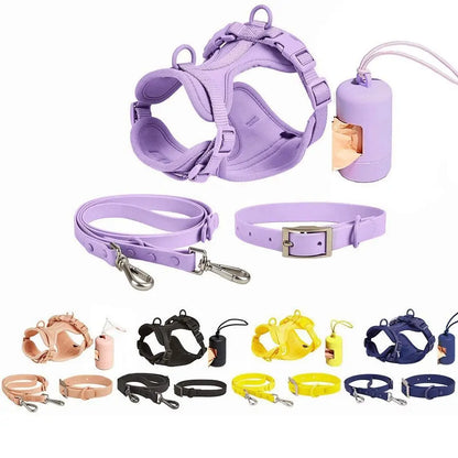 Luxury Waterproof Dog Harness, Leash, Collar & Poop Bag Dispenser Set