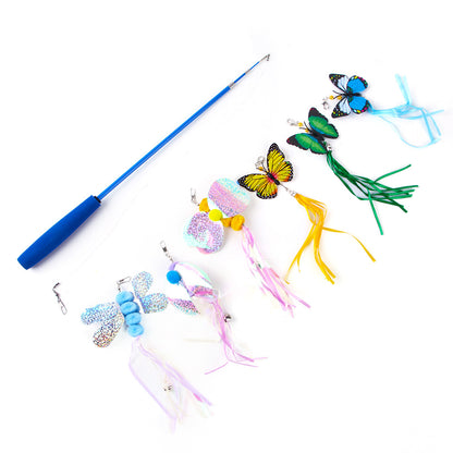 7 Pcs Cat Fishing Rod Toy Set Teasing Cat Stick Various Butterfly Dragonfly Toy Sets