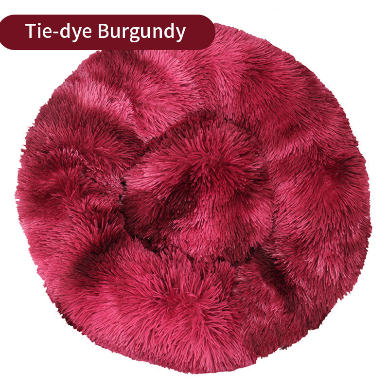 Tie-Dye Round Long Plush Pet Bed Dogs - Cats