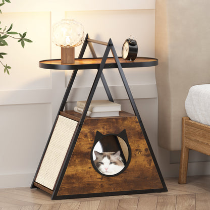 Wood Cat Condo End Table – Black Vintage Pet Furniture, Expandable Storage