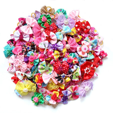 Cutes Dog Hair Bows and Pom-poms – Assorted Colors-Grooming Accessories for Cats & Dogs