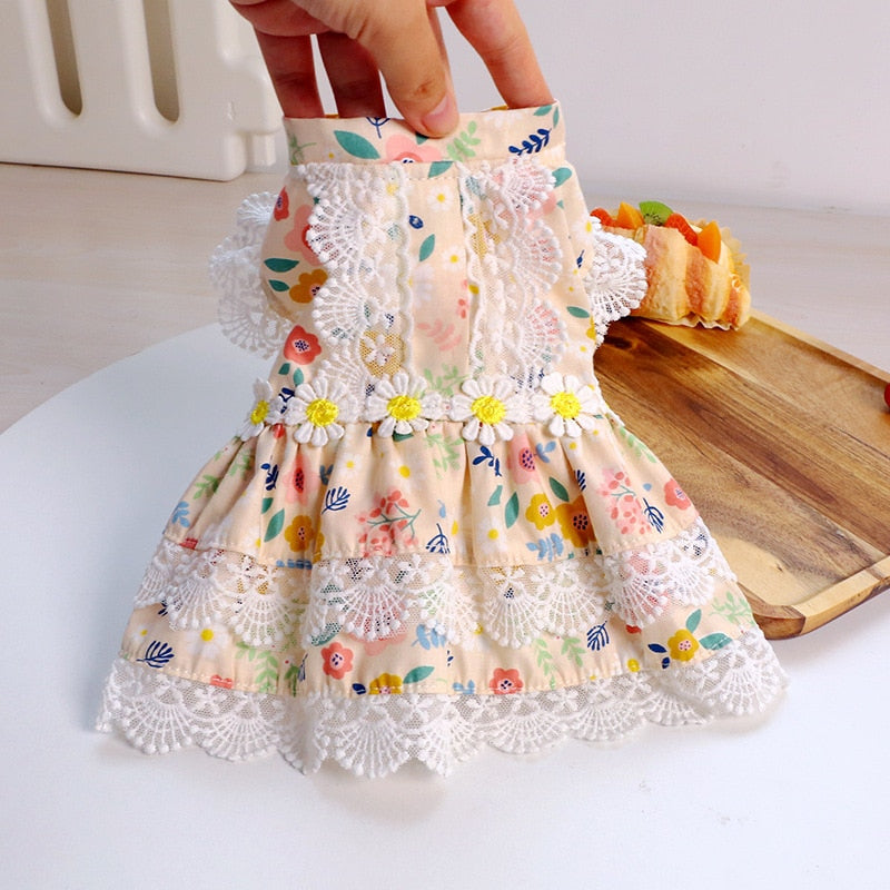 Cute Floral Dress Dog Clothes - Pretty Skirt Outfit for Spring & Summer