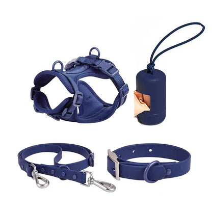 Luxury Waterproof Dog Harness, Leash, Collar & Poop Bag Dispenser Set