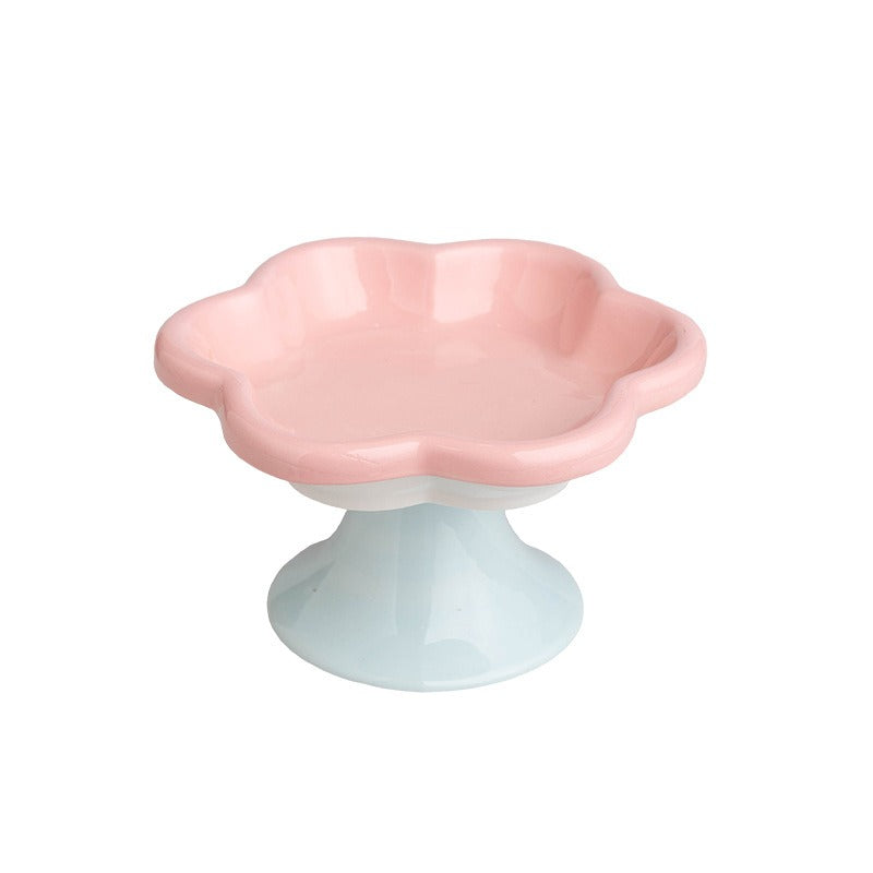 Pastel Floral Ceramic Cat Bowl – Anti-Overturning Pet Food & Water Bowl