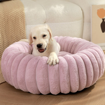 Pet bed high weight straight striped rabbit plush pet mat long hair round cat bed winter warm dog bed dog bed