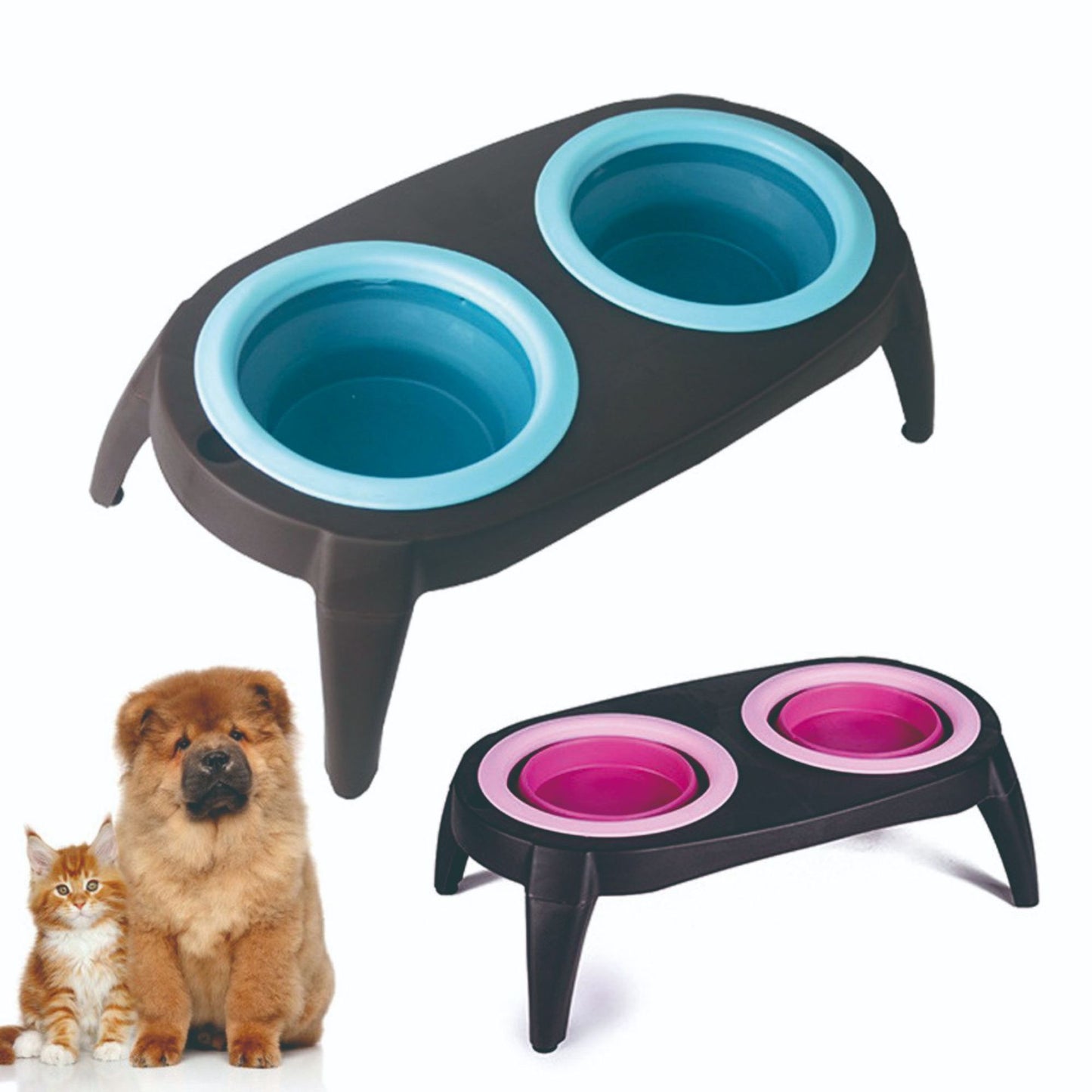 Folding Double Pet Silicone Bowl – Portable & Easy to Clean