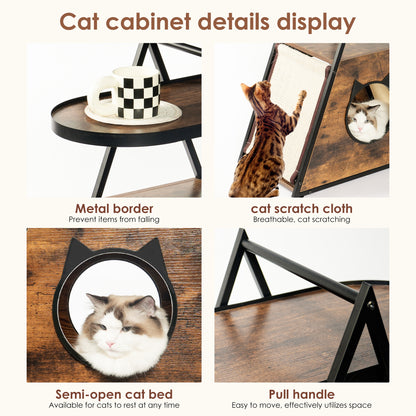 Wood Cat Condo End Table – Black Vintage Pet Furniture, Expandable Storage