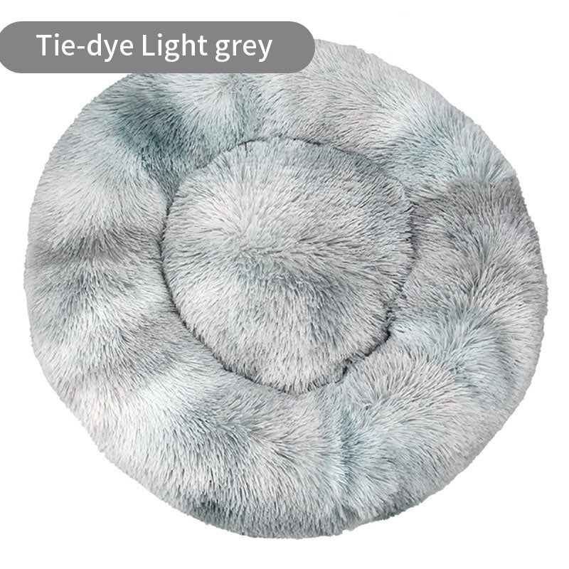 Tie-Dye Round Long Plush Pet Bed Dogs - Cats