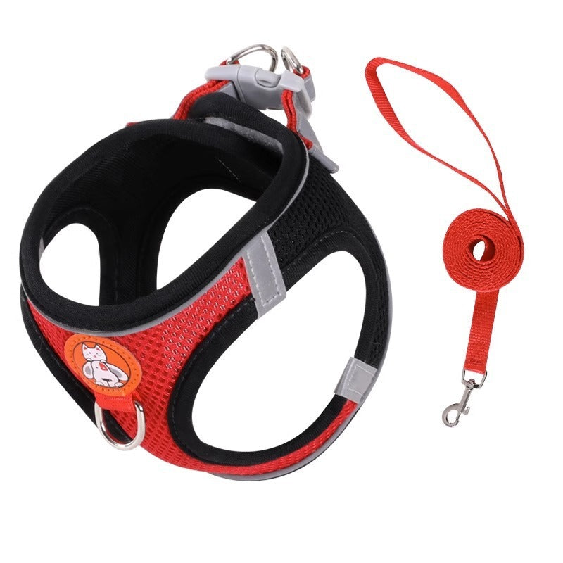 Reflective Adjustable Dog Harness and Leash Set – Anti-Pull, No-Choke Design for Small Dogs and Cats.