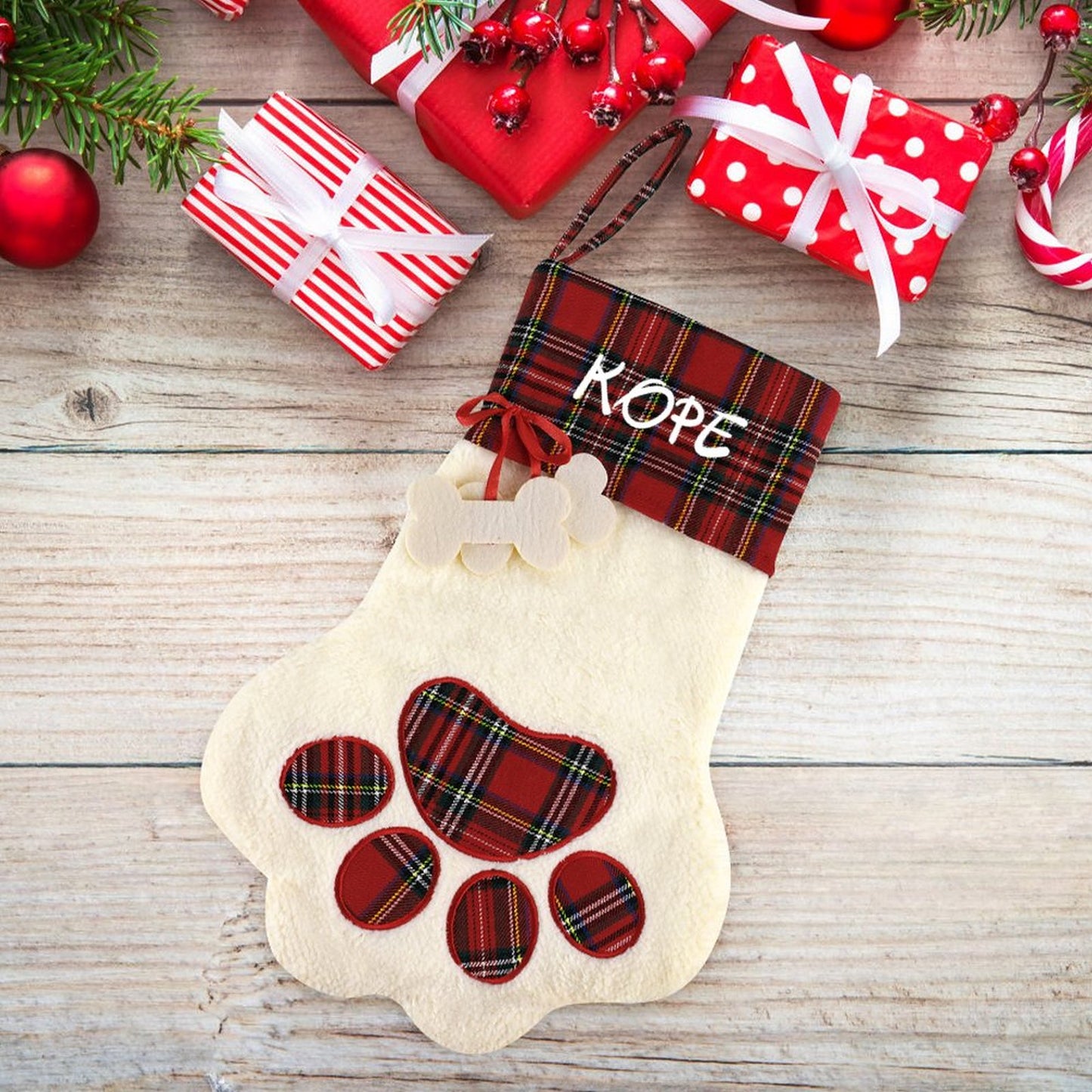 Custom Gift For Your Pets Cats Dogs - Paw Christmas Stocking With Pet Name