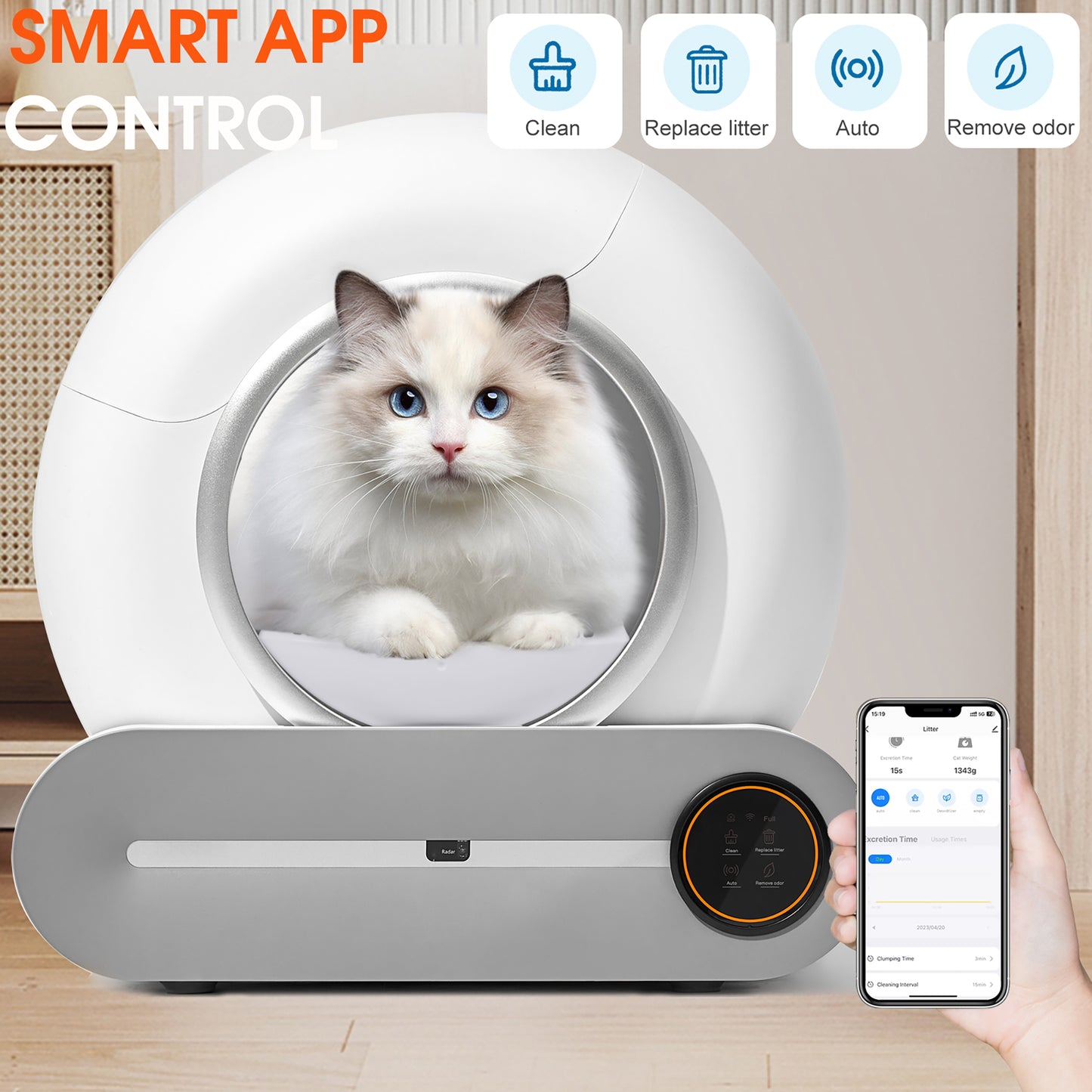 Smart Self-Cleaning Cat Litter Box with Odor Removal WiFi Control