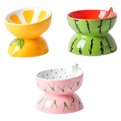 Ceramic Cat Food Bowl Protects Cervical Vertebra Oblique Mouth Pet Products High Foot Bowl Cat Food Water Bowl