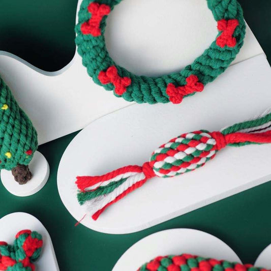 Holiday-Themed Cotton Rope Toy Set for Dogs: Durable, Bite-Resistant, and Perfect for Seasonal Fun