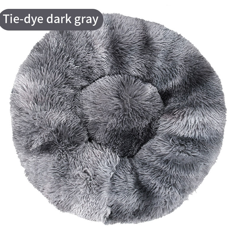 Tie-Dye Round Long Plush Pet Bed Dogs - Cats