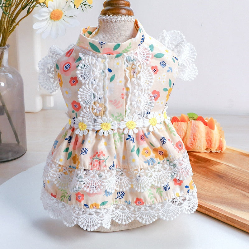 Cute Floral Dress Dog Clothes - Pretty Skirt Outfit for Spring & Summer