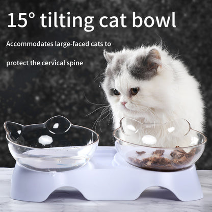 Ergonomic Cat Feeding & Water Bowl – Double Transparent Cat Ear Bowls